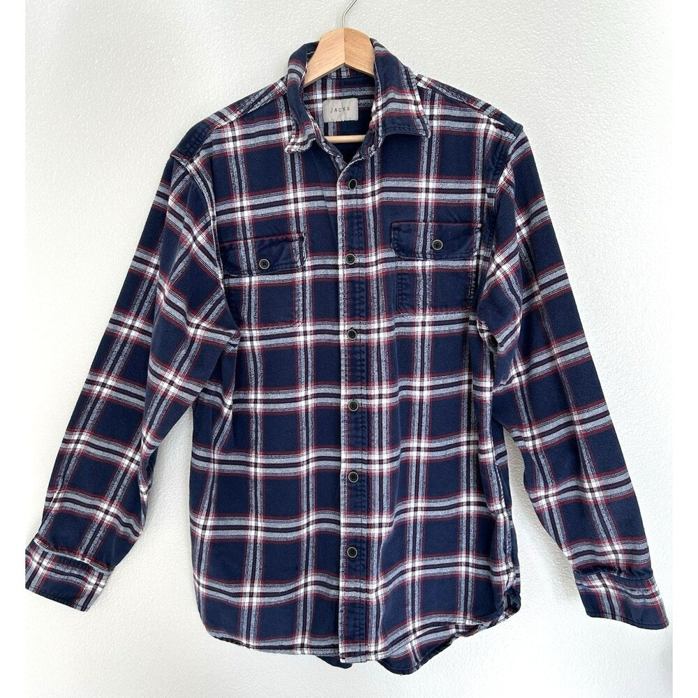 Jachs Mens Plaid Brawny Flannel Shirt Button Down Large Tall Navy Red White LT